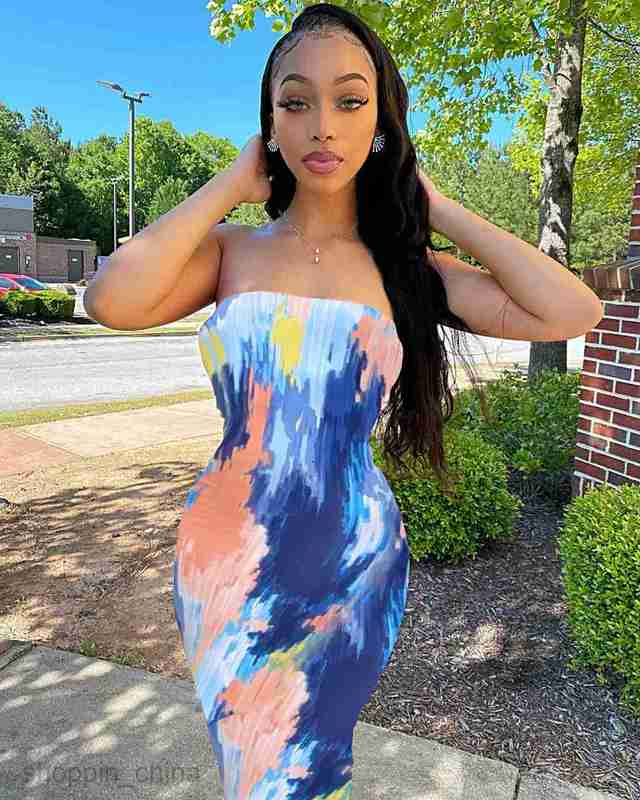 Basic Casual Dresses Women TEMU Large Women's Spring/Summer Colorful Tie Dyed Shoulder Wrapped Chest Dress