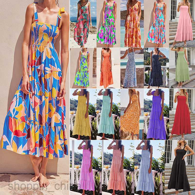 Basic Casual Dresses Women Summer Women's Commuter Sleeveless Spicy Girl Printed Long Strap Dress