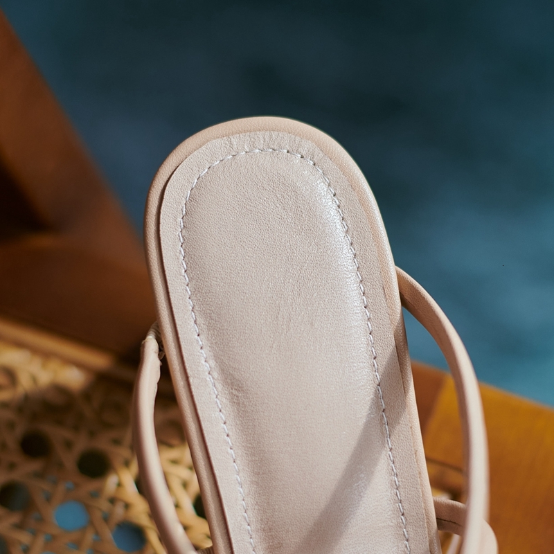 Women's New Spring/Summer Pointed Pearl Genuine Leather Cowhide Cross High Heel Baotou Muller Slippers