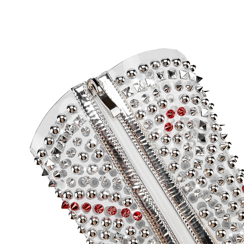 Kaky's New Water Diamond Transparent Pointed Shaped High Heel Women's Short Boots Large