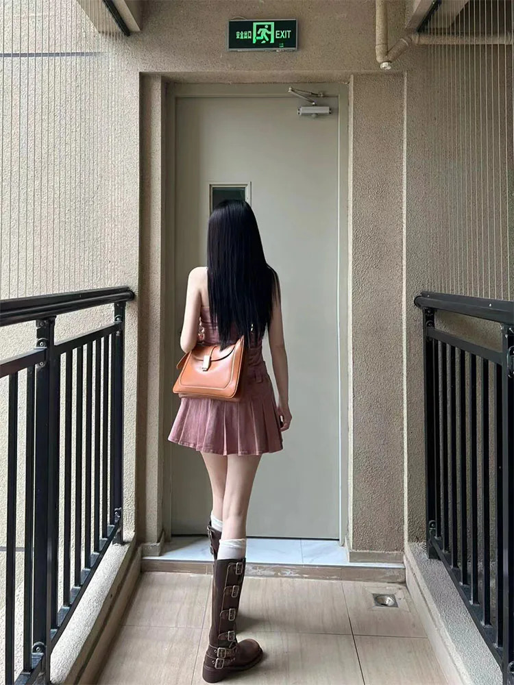 High Street Pink Kawaii Denim Dress Women Elegant Strapless Evening Party Frocks With Belt Sweet Prom Gown Korean France Vintage 240701