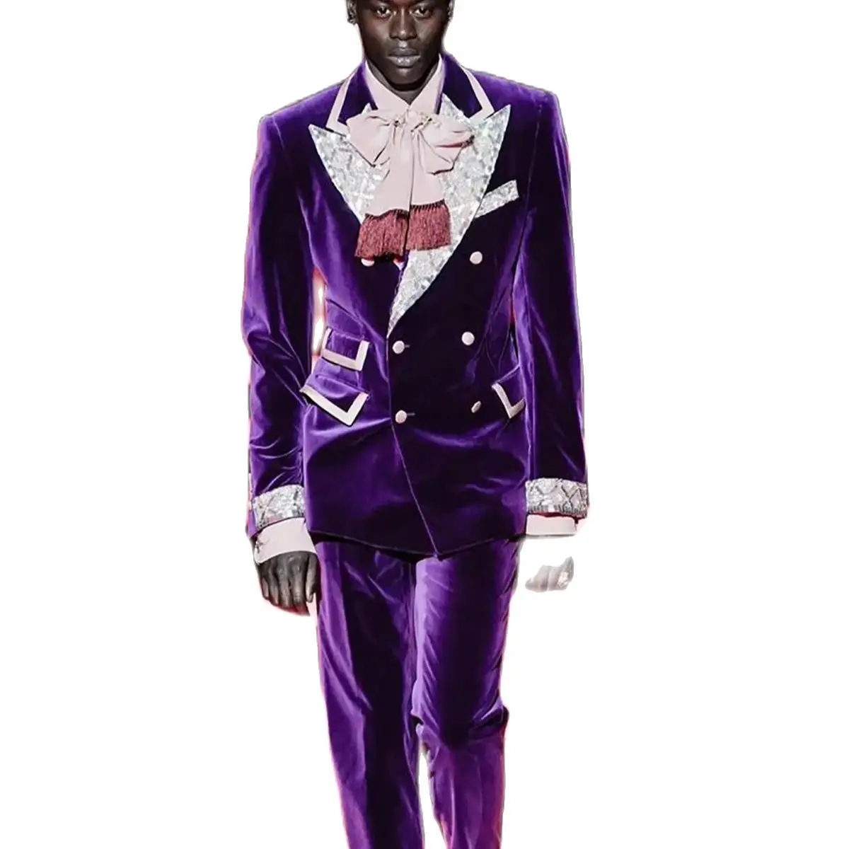 Velvet Purple Mens Wedding Tuxedos Peaked Lapel Classic Fit Groom Formal Wear Tailored Party Birthday Outfits 2 Pieces