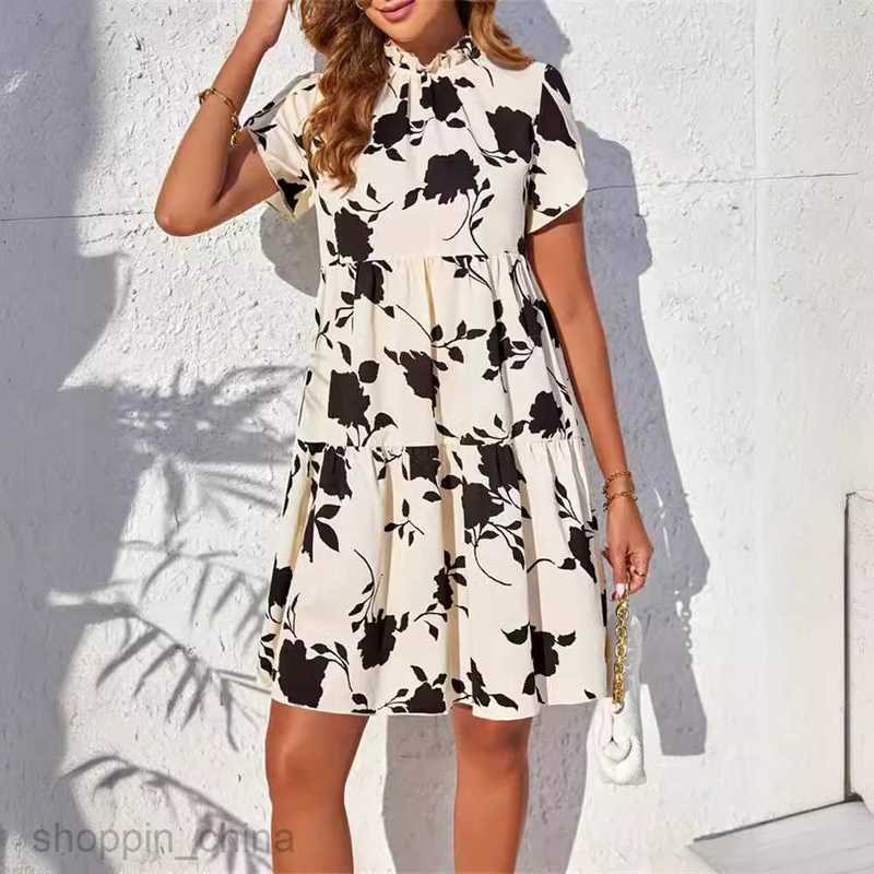 Basic Casual Dresses for Woman Women's short sleeved doll neckline, wooden ruffled leaf short dress, spring and autumn haute couture short skirt