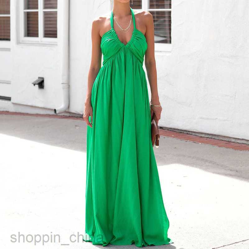 Basic Casual Dresses Women Spring/Summer Sexy Dress Solid Color Deep V-Neck Hanging Neck Sleeveless Long Dress New Women's Wear