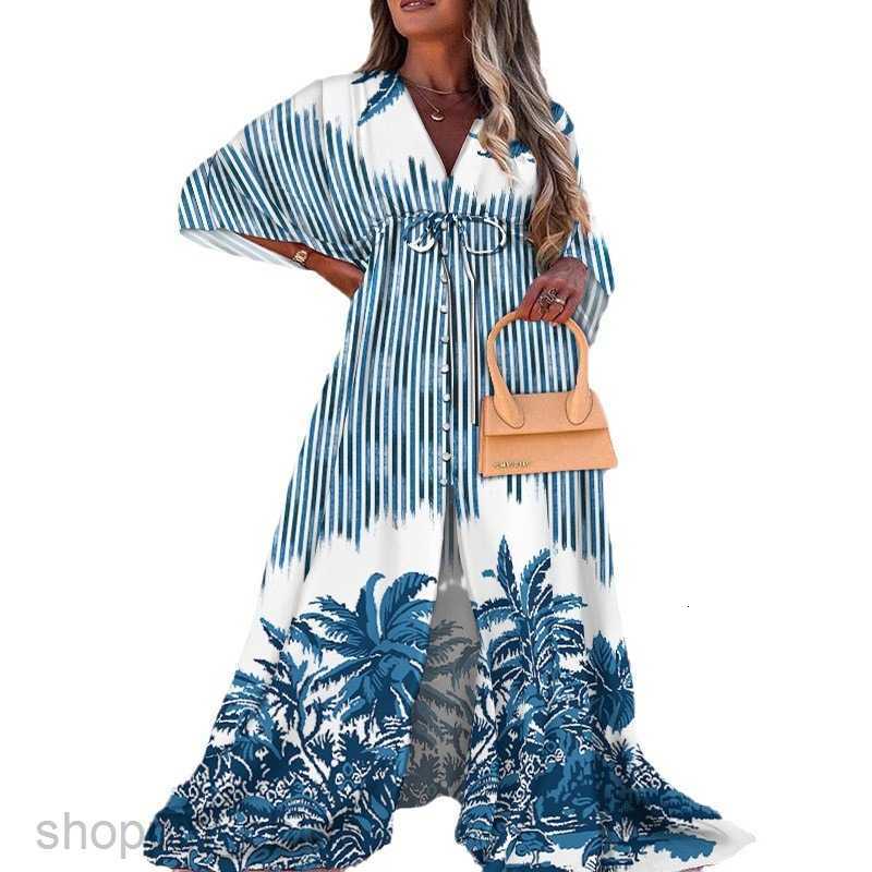 Basic Casual Dresses Women New Women's Spring/Summer Leisure Vacation Style V-neck Printed Dress