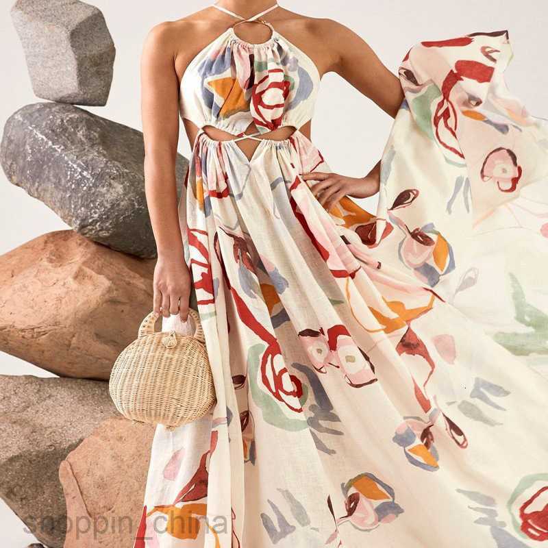 Basic Casual Dresses Women Spring/Summer New Women's Wear New Slim Fit Big hem Sexy Hanging Strap Printed Long Skirt Beach Dress