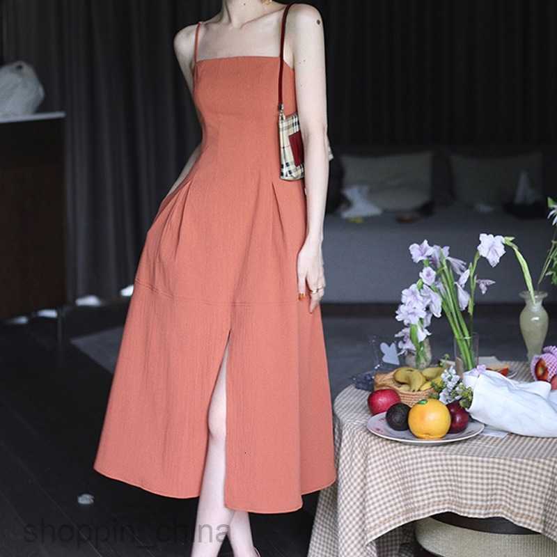 Basic Casual Dresses Women Hepburn style camisole dress for women summer style, mature style, waist up, slit, large hem A-line skirt