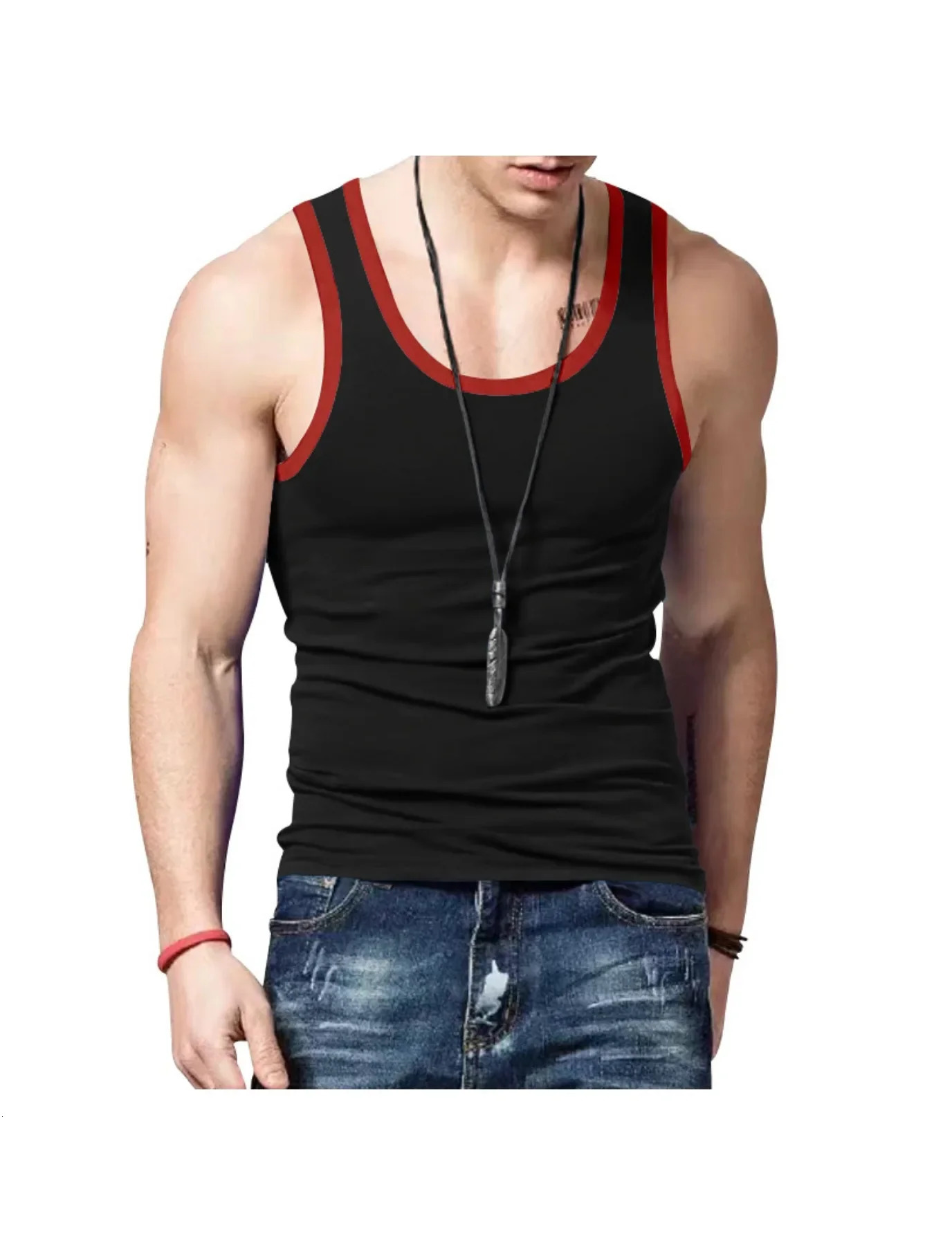 American vest with slim fit and leisure sports mens summer bottoming color matching undershirt 240626Z