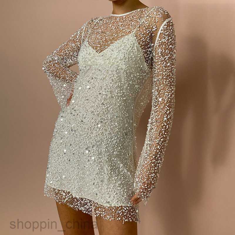 Casual Dresses for Woman Women's Wear Size Bubble Bead Perspective Mesh Two Piece Set with Hanging Strap Dress