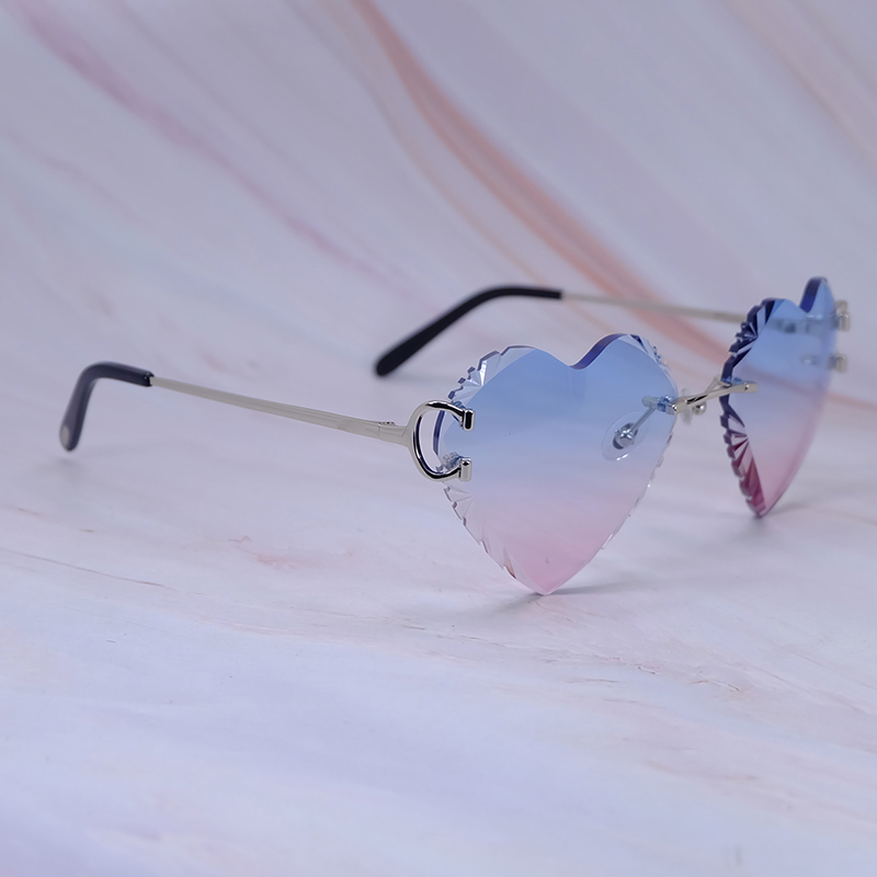 Heart Shape Sunglasses Dia Cut Wire C Designer Rimless Carter Vintage Sun Glasses Mens Decoration 828 Sier Good quality