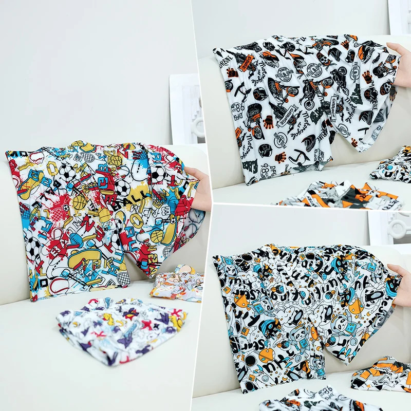 Mens Underwear Boxers Ice Silk Sleep Shorts Fashion Printed Thin Loose Comfortable and Breathable Home Underwea 240627