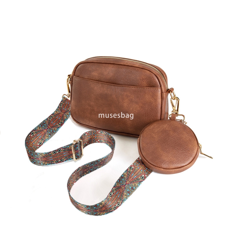 Western style women's high-end new retro style detachable shoulder strap with zero wallet casual PU lightweight and practical crossbody bag cross