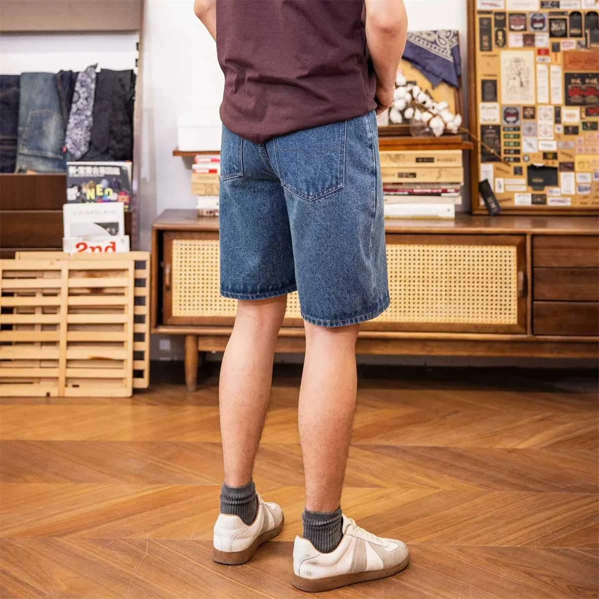 Red Tornado Casual Denim Shorts Loose Straight Fit Vintage Workwear Mens Jean Short 240626