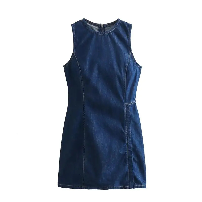 Denim Dresses Summer Womens Fashion Simple Slim O-neck Mini Womens Dress Denim Street Elegant Student Youth Dress 240701