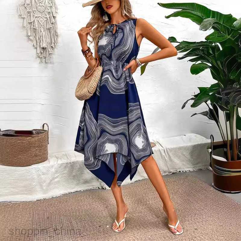 Basic Casual Dresses for Woman Printed Irregular Shirt Skirt Solid Color Split Waist Dress Spring/Summer Women's High end Skirt Children