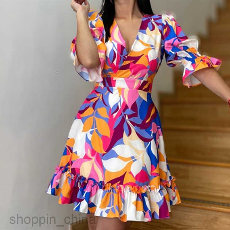 Basic Casual Dresses for Woman Dopamine Wearing Summer New Women's Fashion Elegant Ruffled Dress with Elegant and Stylish Printing