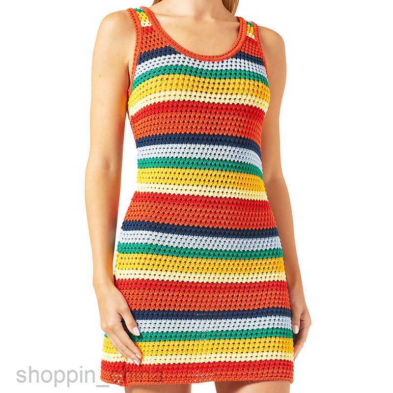 Basic Casual Dresses Women Women's Style Sexy Hollow Knitted Skirt High Waist Colored Slim Fit Sleeveless Wrapped Hip Dress