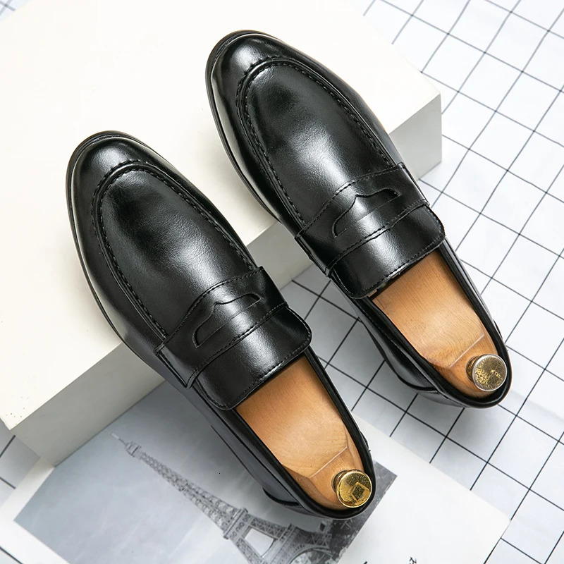 Spring and Autumn Loafers Slip-On Business Formal Casual Brown MenShoes Leather Men Dress Shoes Large Size 38-48 0701 250318