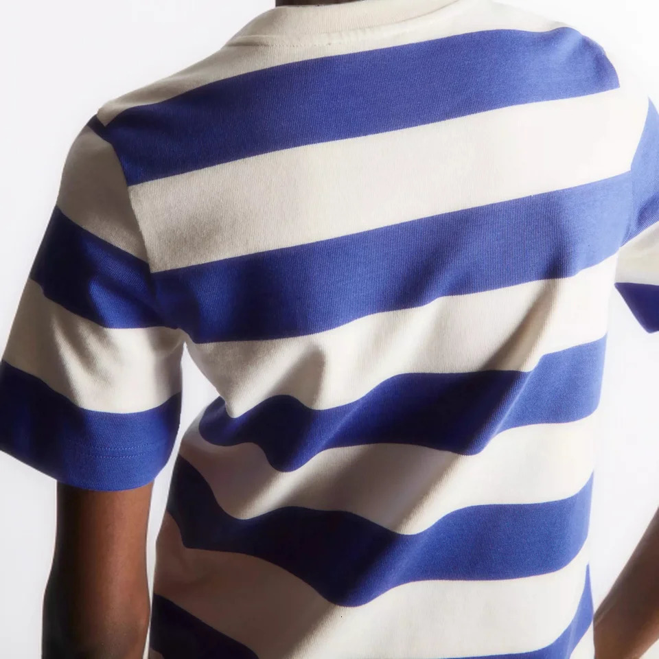 Cos Lris Womens Summer Casual Commuting Standard Fit Wide Striped Round Neck T-Shirt Top 0960679078 240701