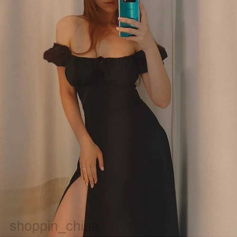 Basic Casual Dresses for Woman Summer Long Dress Women's Bubble Sleeves Lace up Slim Fit Dress