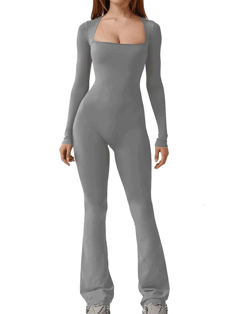 Women Wide Leg Yoga Bodysuit Outfit One Piece Gym Fitness High Quality Sport Long Sleeve Plus Size Jumpsuit 240701