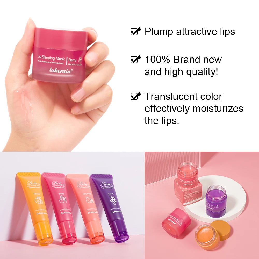Moisturizing Lip Care Kit Lip Glowly Balm Sleeping Lip Mask Deep Hydrate Night Sleep Mask Reduce Lip Lines Remove Dead Skin 240624