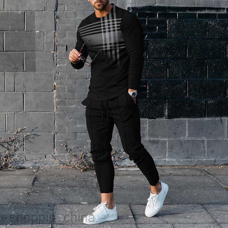 Men sport Tracksuits Fashion sportswear spring new men's sportswear casual suit 3D printing round neck sweater