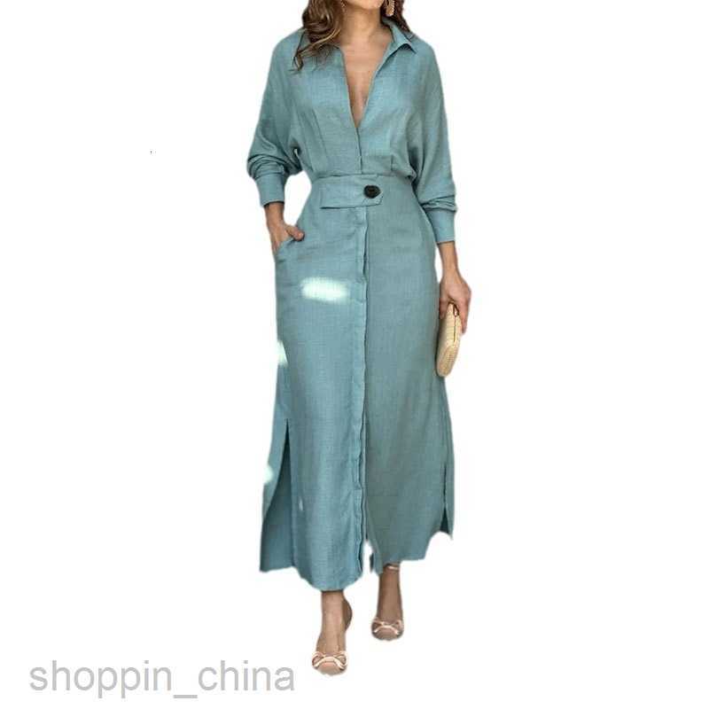 Basic Casual Dresses for Woman Summer New Style Women's Commuter Lace up Solid Color Waist Long Sleeve Irregular Shirt Dress