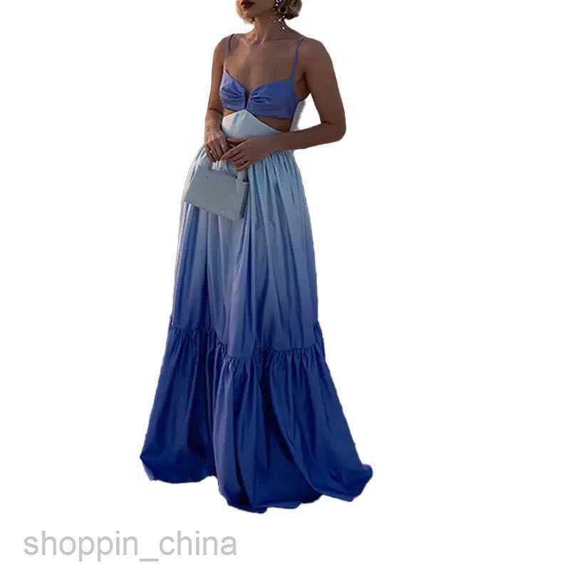 Basic Casual Dresses for Woman Summer New Women's Fashion Elegant and Fashionable Backless Strap Gradient Dress