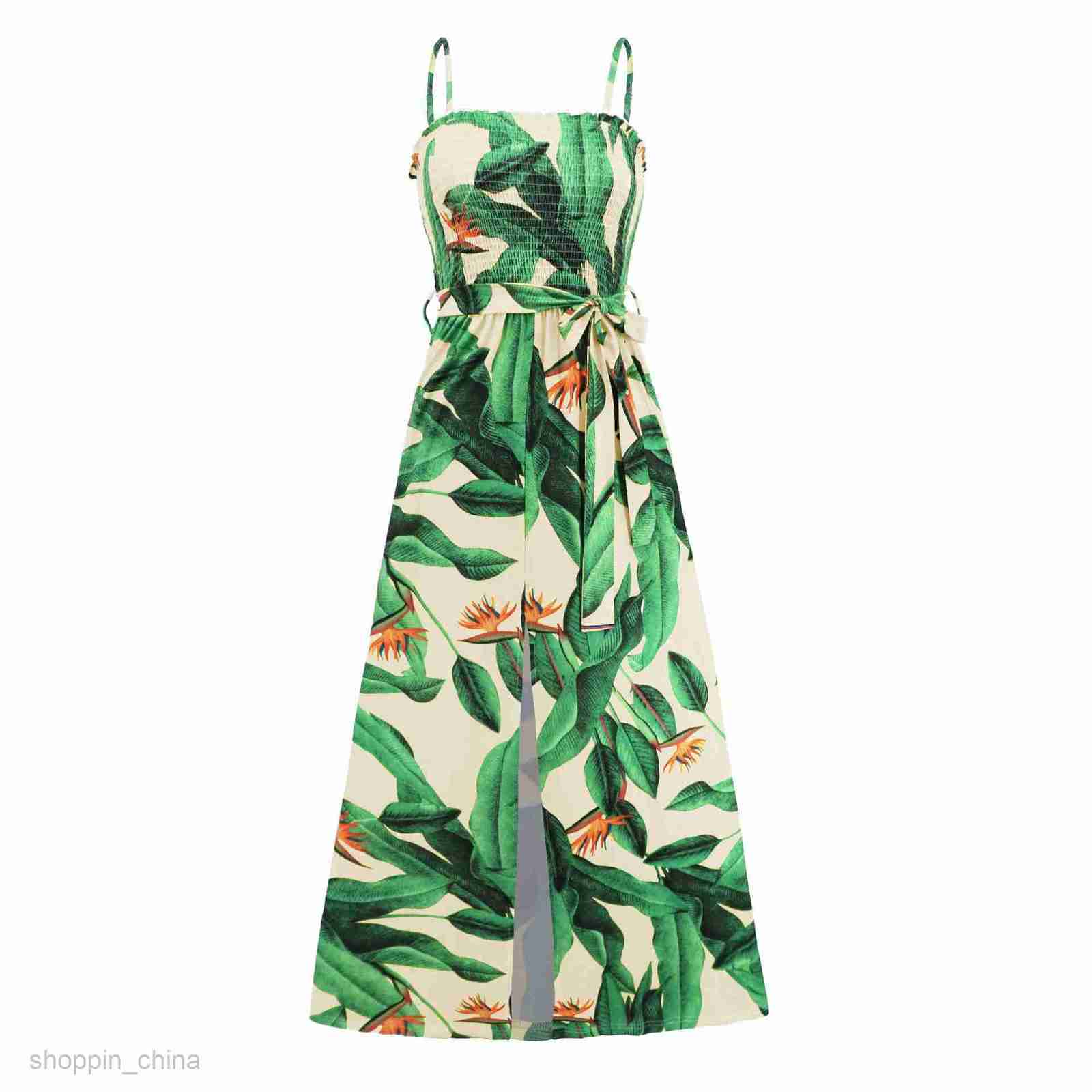 Basic Casual Dresses Women Spring/Summer New High Waist Split Dress Bohemia Backless Sling Long Dress for Women