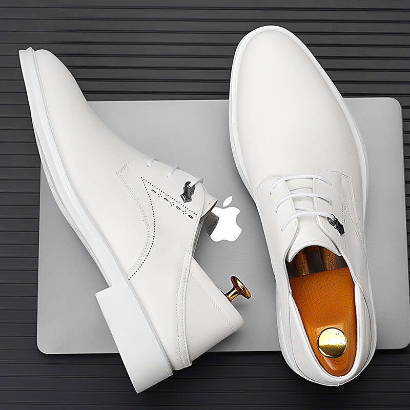 2024 Spring Autumn New Men's Dress British Business Fashion Black White Pointed Youth Leather Shoes For Men