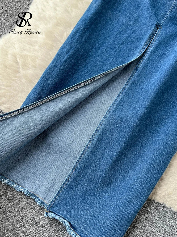 SINGREINY Summer Gradient Strapless Sexy Denim Dress Women Sleeveless Bodycon Jeans Sundress Fashion Split Backless Long Dress 240701