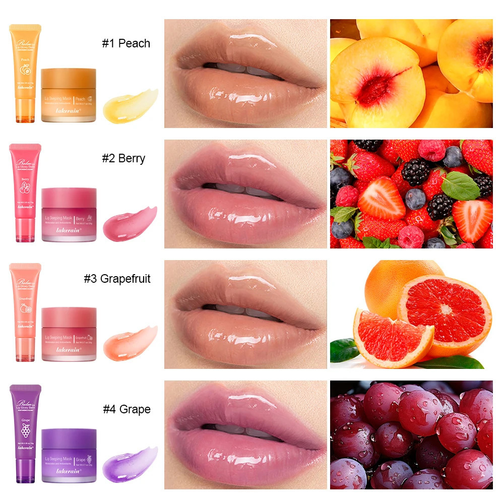Moisturizing Lip Care Kit Lip Glowly Balm Sleeping Lip Mask Deep Hydrate Night Sleep Mask Reduce Lip Lines Remove Dead Skin 240624