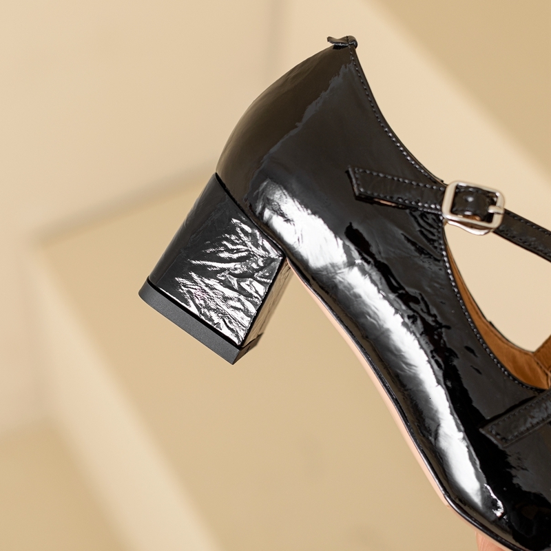 Women's New Spring And Autumn Square Head Leather Cowhide Cross Strap High Heel Mary Jane Work Sheet Shoes