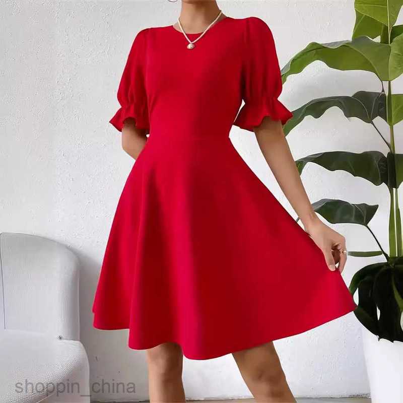 Basic Casual Dresses for Woman Square necked bubble sleeve ruffle edge short dress for women's spring and autumn haute couture A-line skirt short