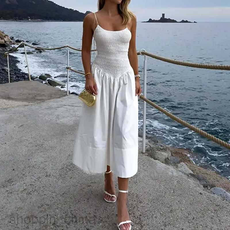 Basic Casual Dresses for Woman Summer New Women's Solid Color Elegant Elastic Strap Sexy Sleeveless Open Back Long Dress