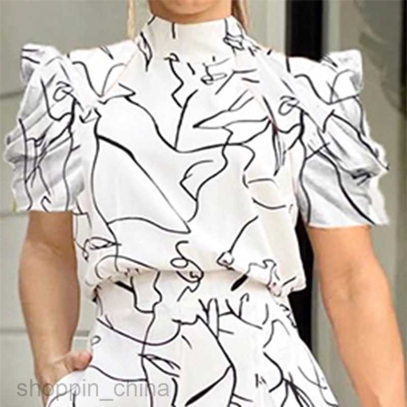 Women's Two Piece Sets Pants Summer Women's Loose, Fashionable, Elegant Short sleeved Hanging Neck Art Printed jumpsuit