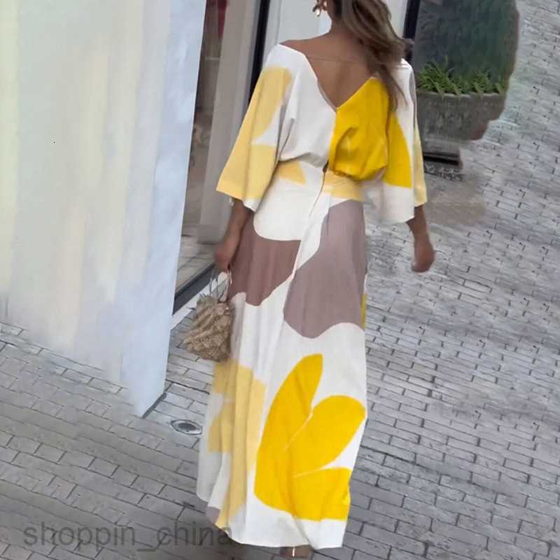 Women's Two Piece Sets Pants Summer New Women's Elegant Printed Color Block V-neck Printed Dress