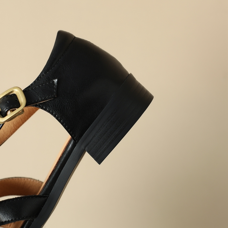 Women's New Spring/Summer Round Head Leather Comfortable Low Baotou Customized Large Heel Roman Sandals 46 47 48