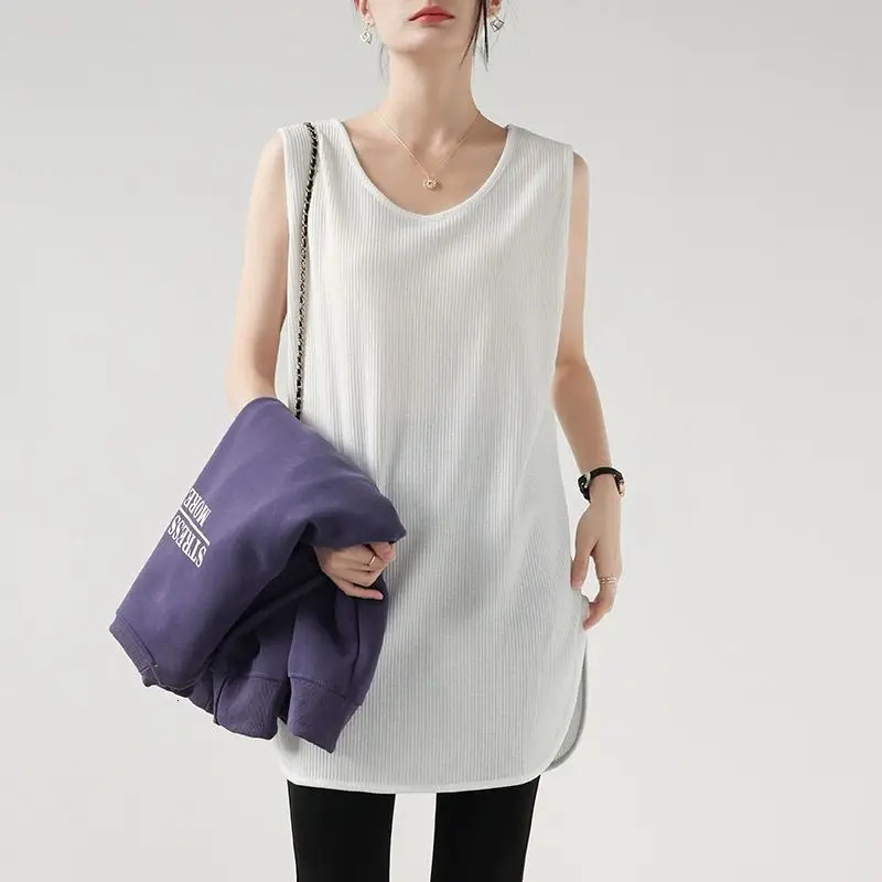 Elegant Fashion Harajuku Slim Fit Womens Clothing Loose Casual Sweat Sport All Match Top Solid V Neck Sleeveless Tanks 240626