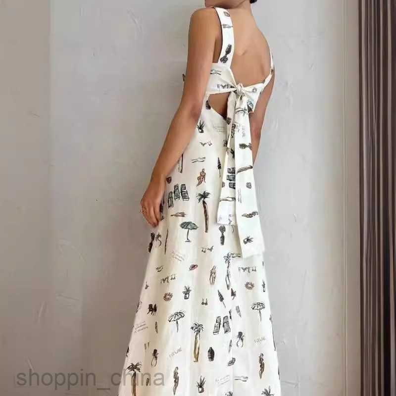 Basic Casual Dresses for Woman Bowtie Summer Long Dress Women's Printed Sleeveless Commuter Long Dress with Hanging Strap