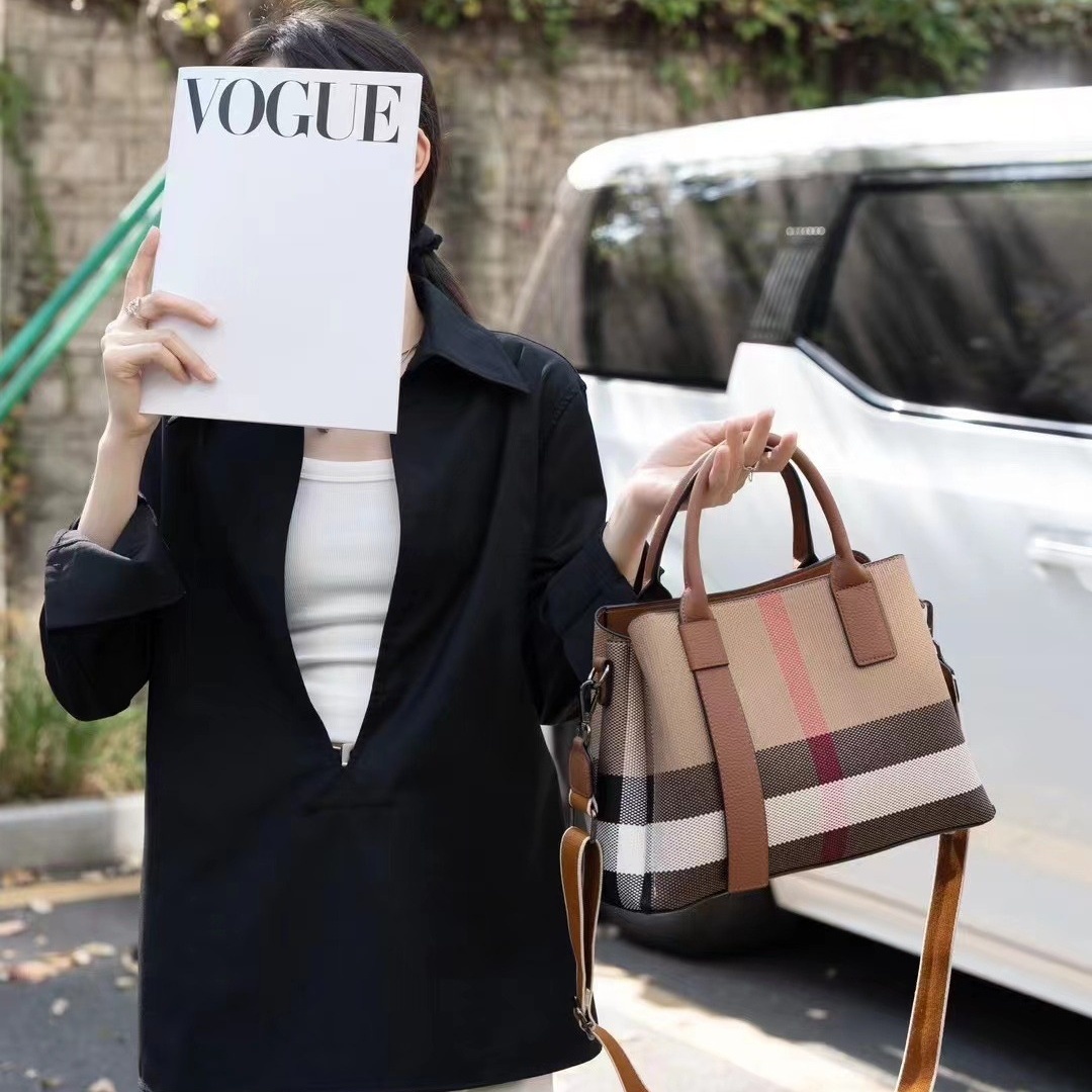 Street trend niche design new leather plaid fabric with contrasting color tote single shoulder portable commuting backpack 7bd7 4