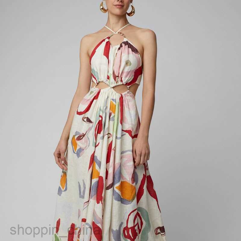 Basic Casual Dresses Women Spring/Summer New Women's Wear New Slim Fit Big hem Sexy Hanging Strap Printed Long Skirt Beach Dress