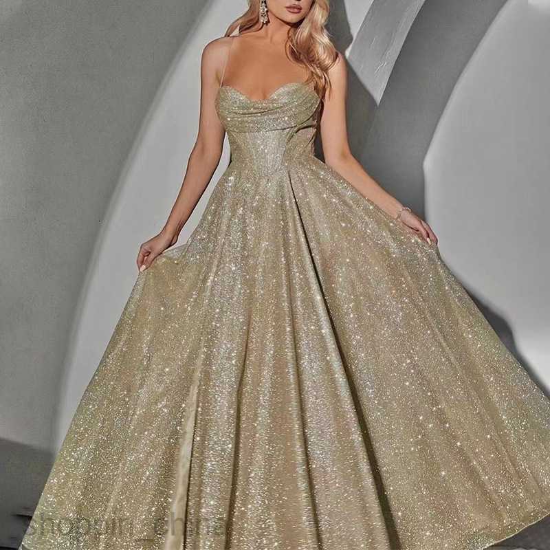 Basic Casual Dresses Women New Women's Long Dress Sleeveless Bra Sprinkled Gold Sexy suspender Large hem Dress