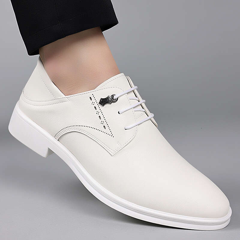 2024 Spring Autumn New Men's Dress British Business Fashion Black White Pointed Youth Leather Shoes For Men