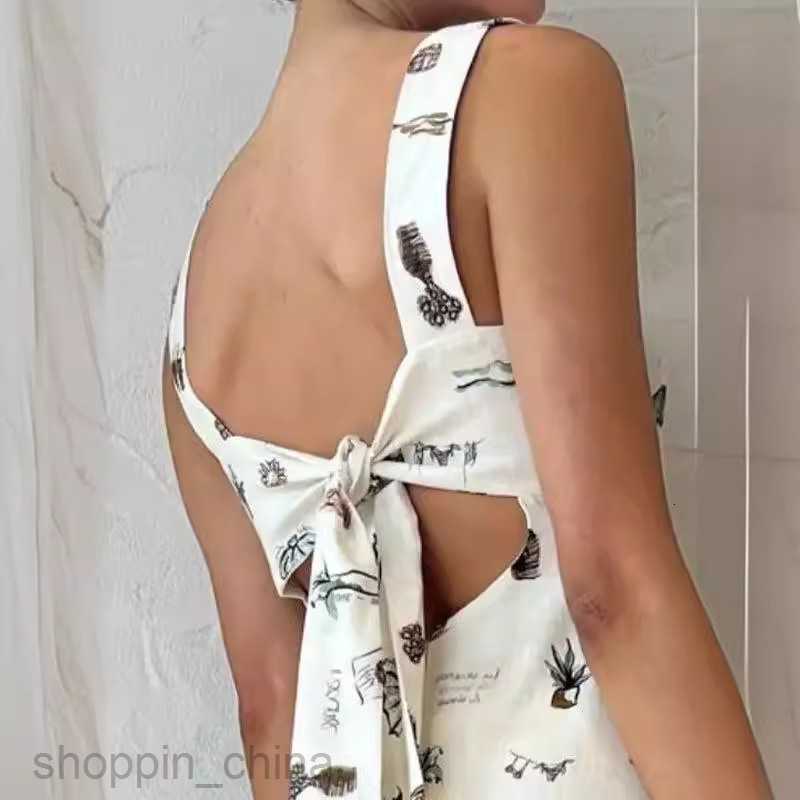 Basic Casual Dresses for Woman Bowtie Summer Long Dress Women's Printed Sleeveless Commuter Long Dress with Hanging Strap