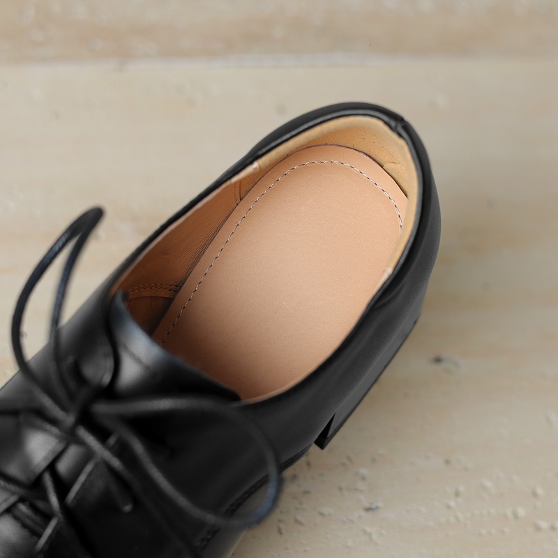 Women's New Square Head Comfortable Spring And Autumn Genuine Leather Cowhide Lace Up Middle Heel Large Oxford Shoes