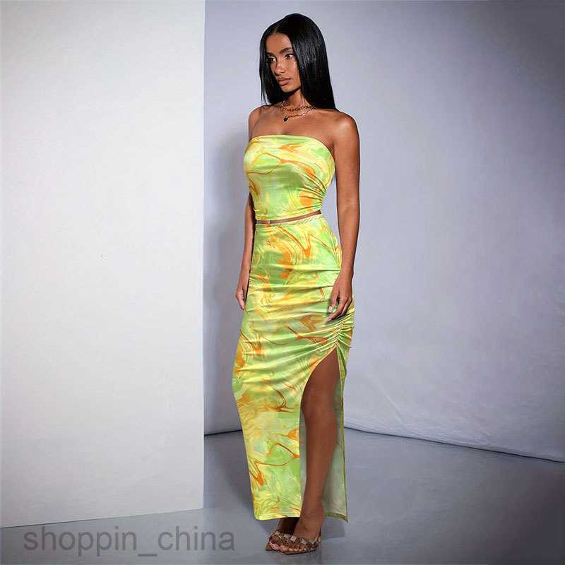Basic Casual Dresses for Woman Tie dyed strapless slim fit slit wrapped buttocks slim fit half skirt set, summer two-piece set, women's clothing