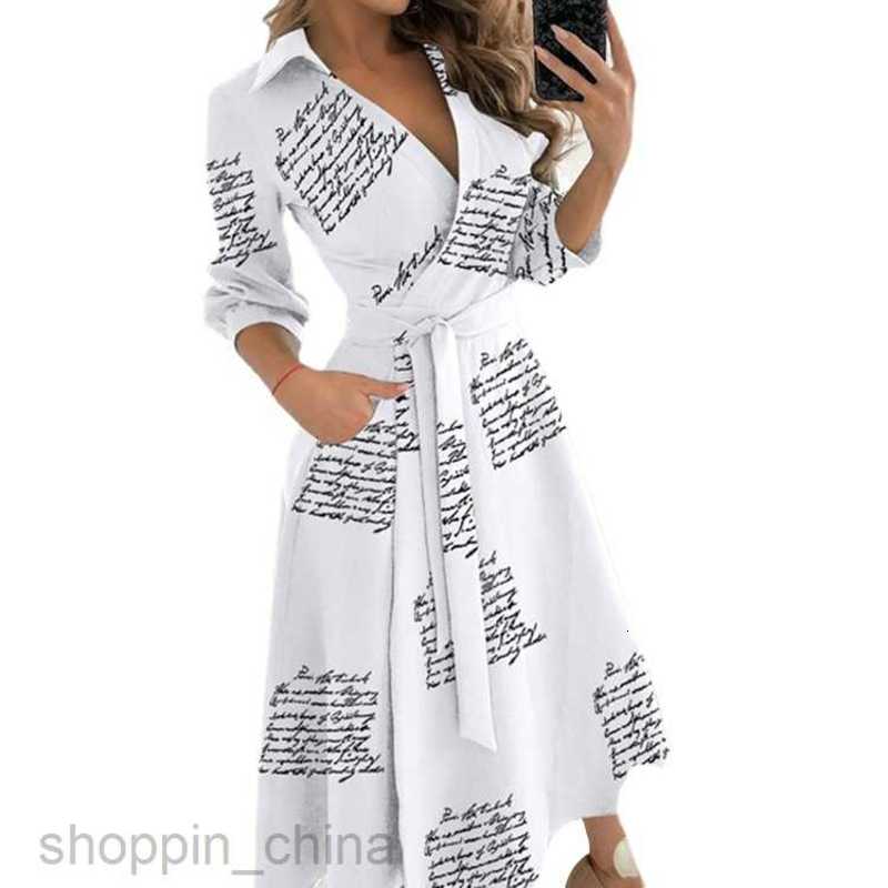 Basic Casual Dresses for Woman Summer New Fashion Print Long sleeved V-neck Wrapped Hip Style Commuter Dress for Women