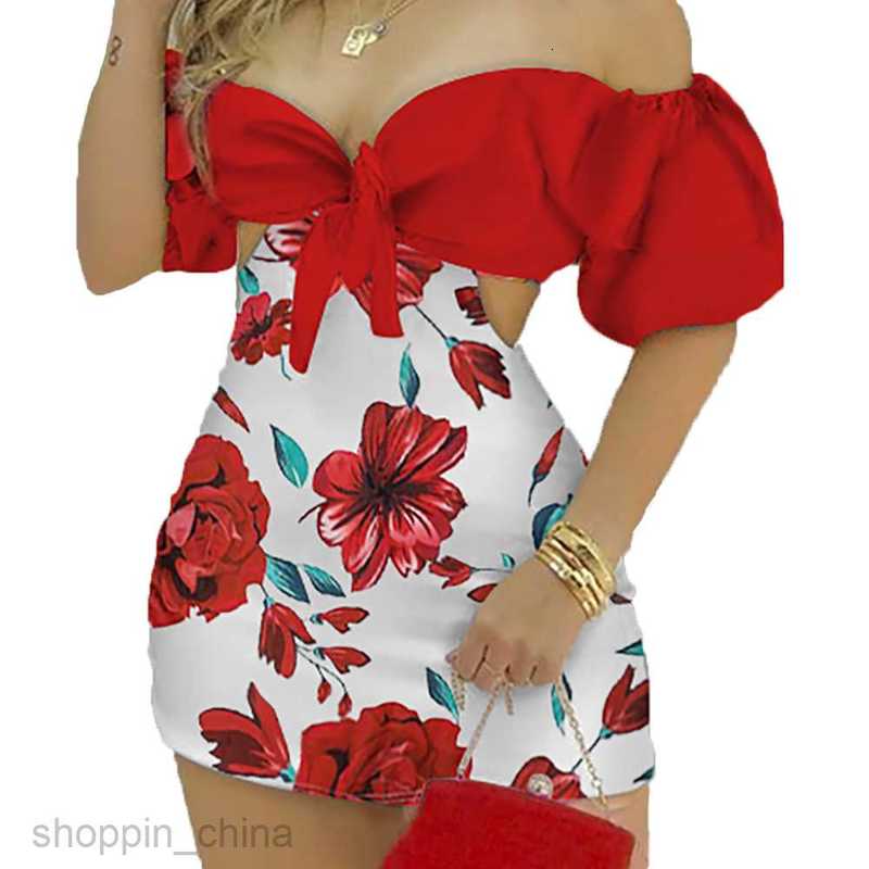Basic Casual Dresses for Woman Women's Summer New One Shoulder Printed Slim Fit Bag Hip Short jumpsuit